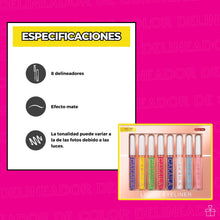 Cargar imagen en el visor de la galería, Set Delineadores De Ojos Líquido 8pcs Mate Colores Onlyshop Mexico
