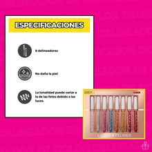 Cargar imagen en el visor de la galería, Set Delineadores De Ojos Líquido 8pcs Glitter Onlyshop Mexico
